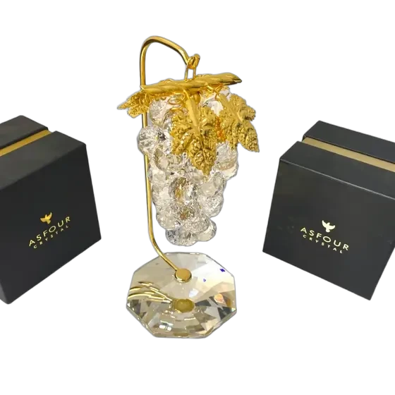 Cacho De Uva Decorativo Cristal Asfour Luxo Dourado