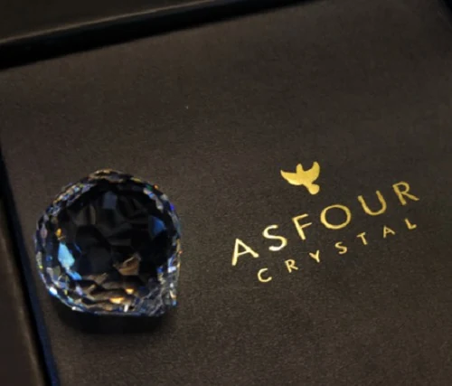 Cristal Asfour com selo de autenticidade na embalagem original